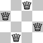 Vier Damen auf einem 4x4 Schachbrett, die sich nichtschlagen.